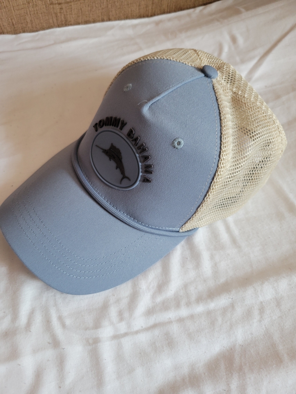 Tommy Bahama Light Blue and Beige Mesh Trucker Hat
